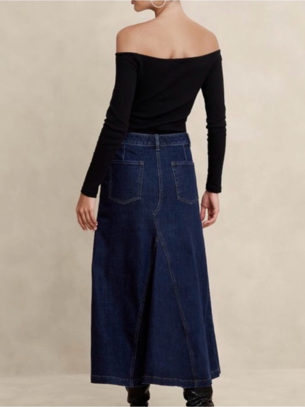 NWT! Banana Republic Maxi Split Skirt (dark wash) Sz 10 w/center front split. - Picture 3 of 12